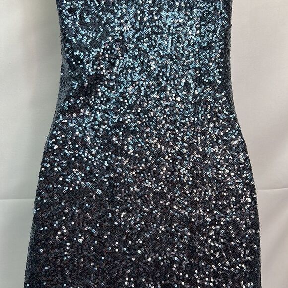 Aqua Navy Blue Sequins one Shoulder Body Con mini dress size medium EUC - Picture 7 of 10